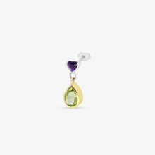 Load image into Gallery viewer, earring pera cuore - silver 925 & gold 18 carats, peridot & amethyst from the fancy cuts collection by alexandre hekkers