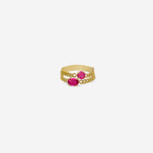 Load image into Gallery viewer, Ring Gemina - gold 18 carats chain ring set with a pink sapphire and a pink tourmaline