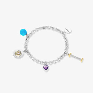 Bracelet Pinocchio - silver 925, gold 18 carats, amethyst & turquoise