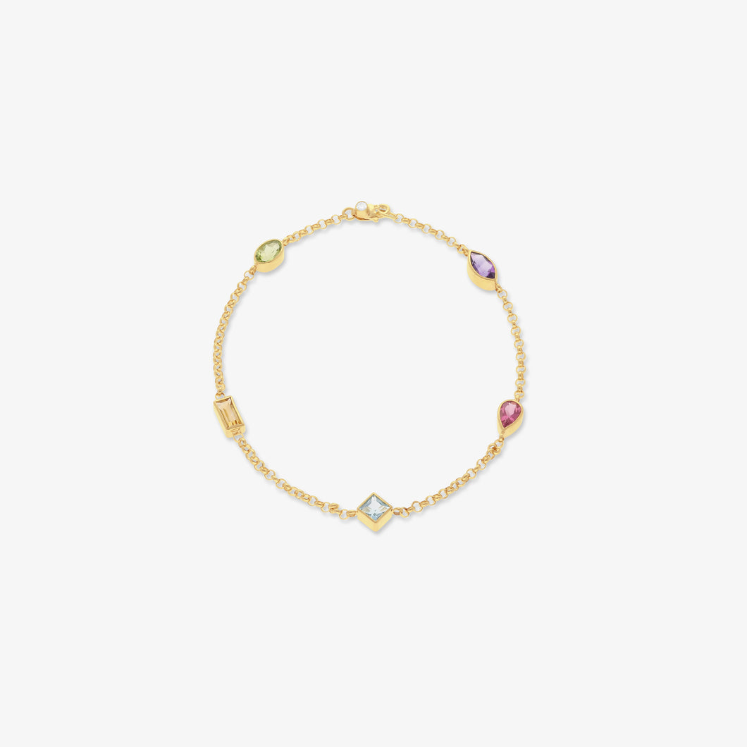 Bracelet Fancy Cuts - silver 925, gold 18 carats, tourmaline, topaz, amethyst, citrine & peridot