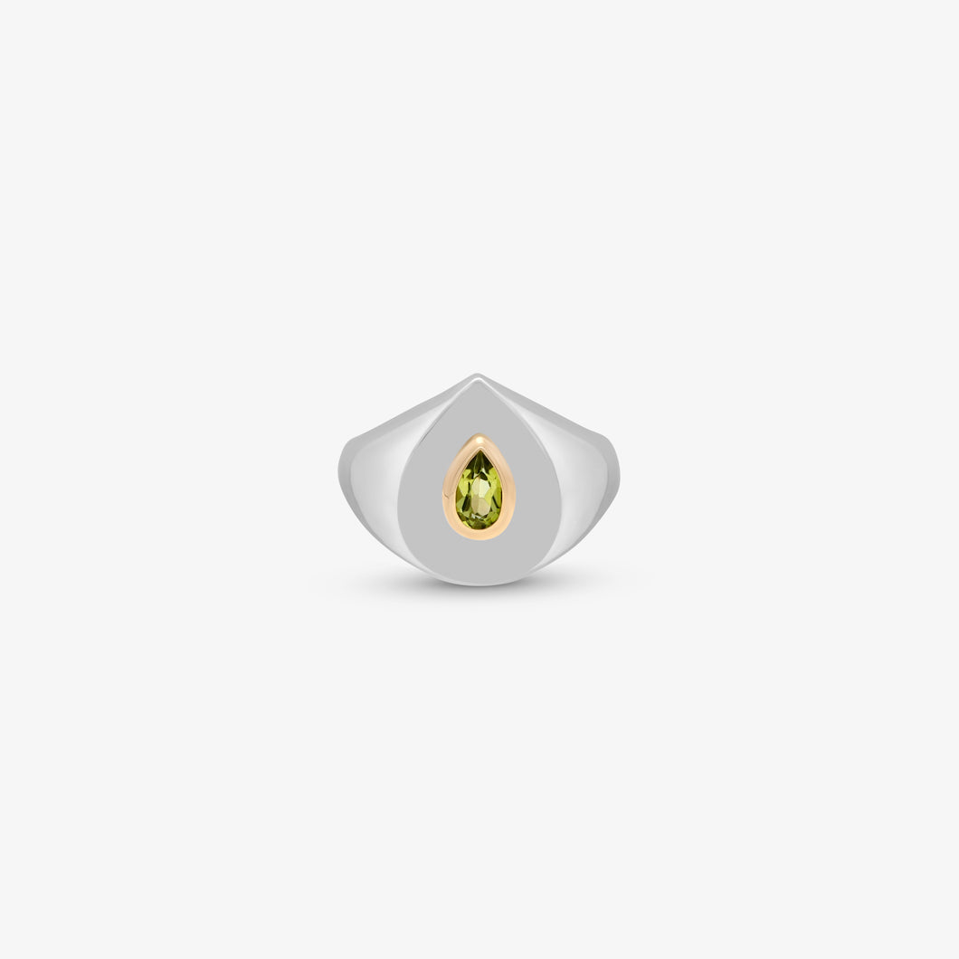 Ring Fancy Pera - gold 18 carats, silver 925 & peridot