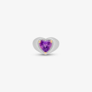 Signet Ring Modula Cuore - Silver 925, gold 18 carats & amethyst