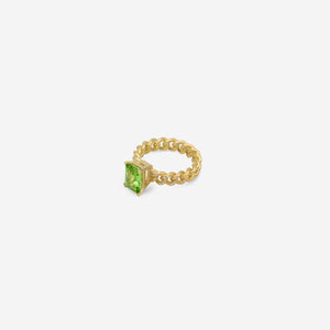 Ring Pietra - gold 18 carats chain ring set with diamonds and a Peridot stone