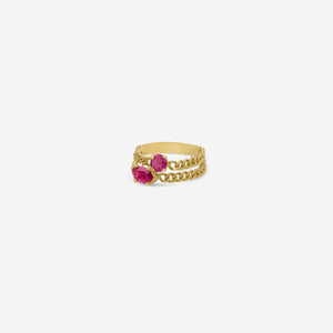 Ring Gemina - gold 18 carats chain ring set with a pink sapphire and a pink tourmaline