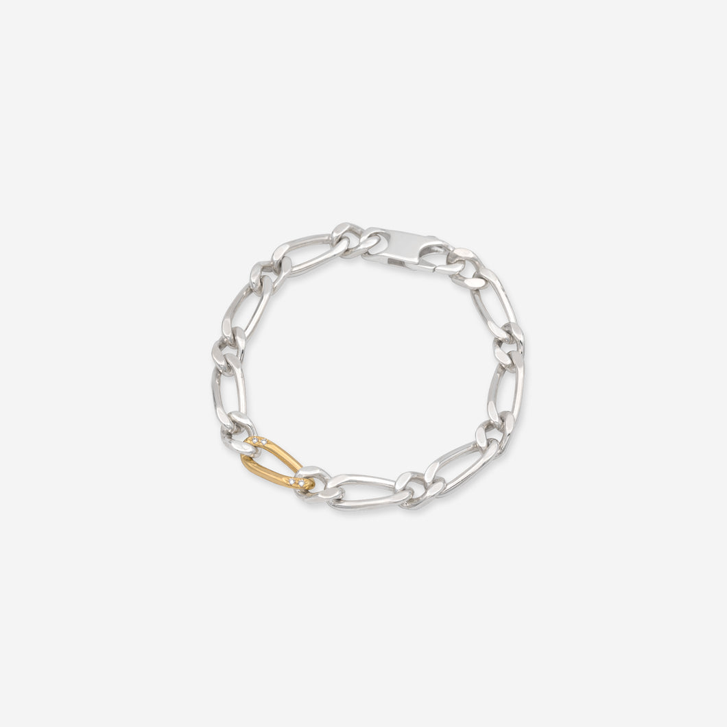 Bracelet Figaro - silver 925 & gold 18 carats set with diamonds
