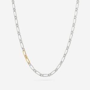 Necklace Figaro - silver 925 & gold 18 carats set with diamonds